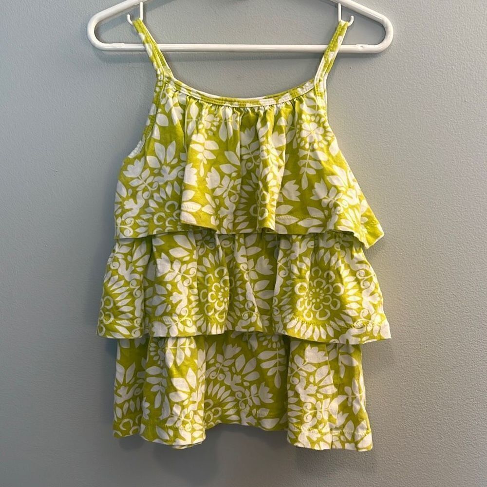 Carters Girl's Green White Floral Tiered Cotton Tank Top Size 5